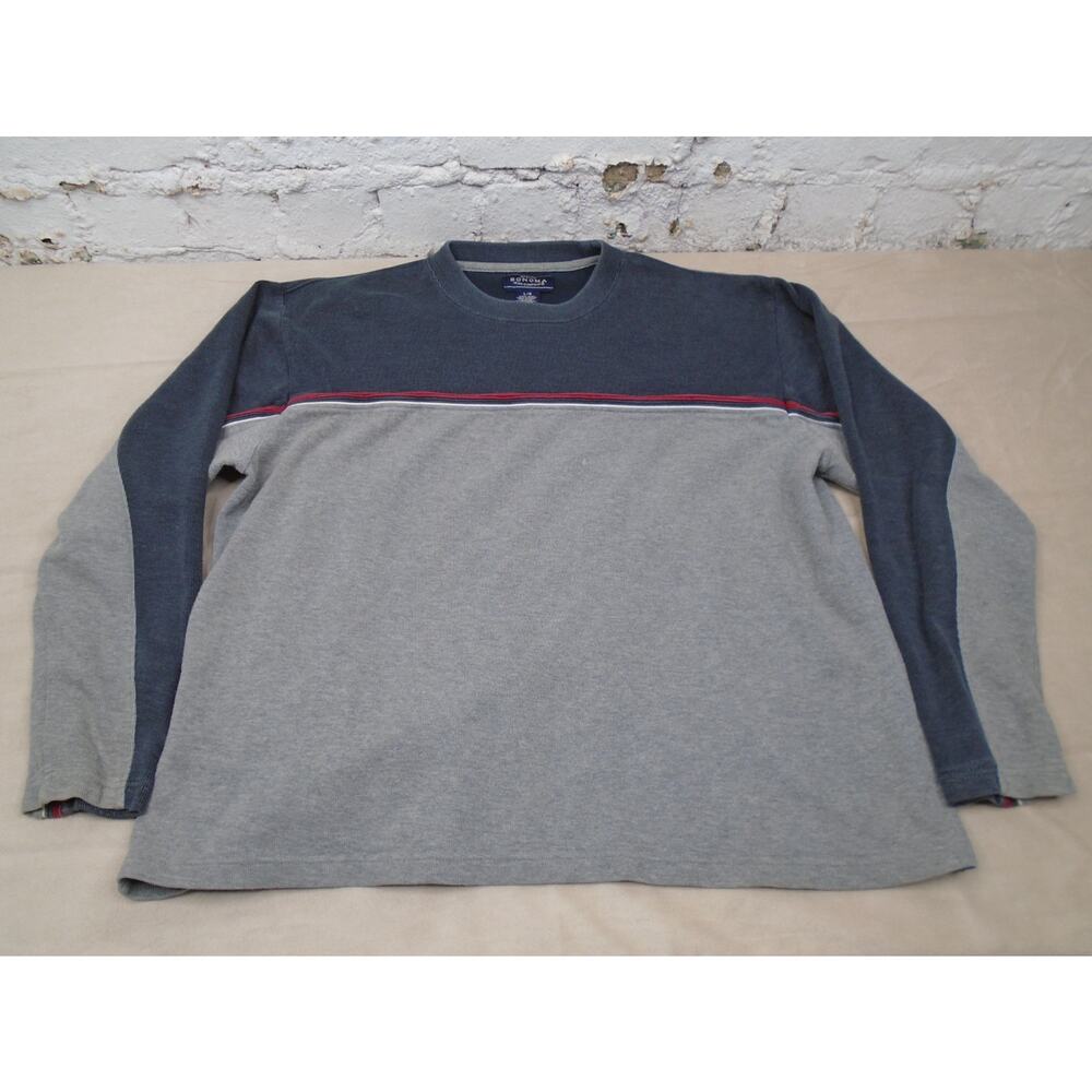 Vintage Y2K Sonoma Jean Riibbed Sweatshirt Striped Skater Grunge Gray V Neck L
